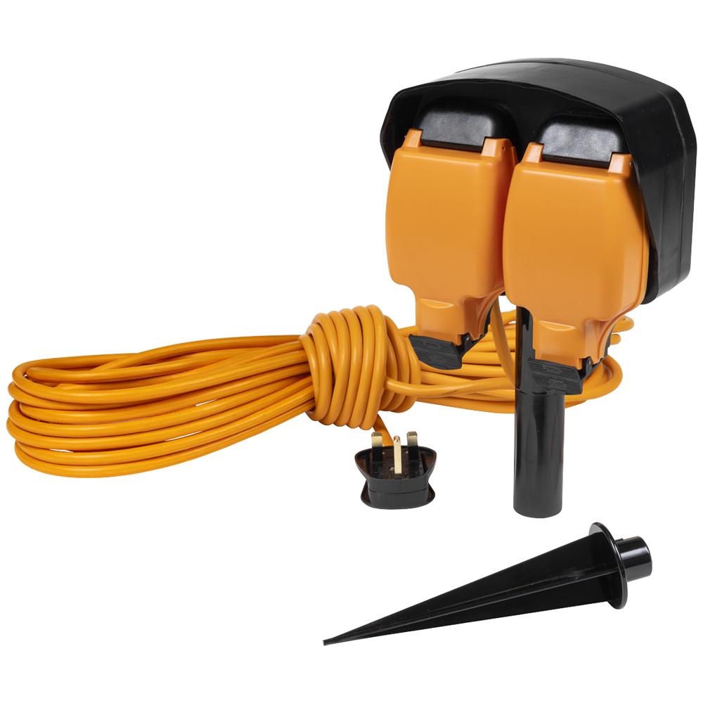 Sealey 2 Socket Weatherproof Extension Lead and Ground Spike 240v