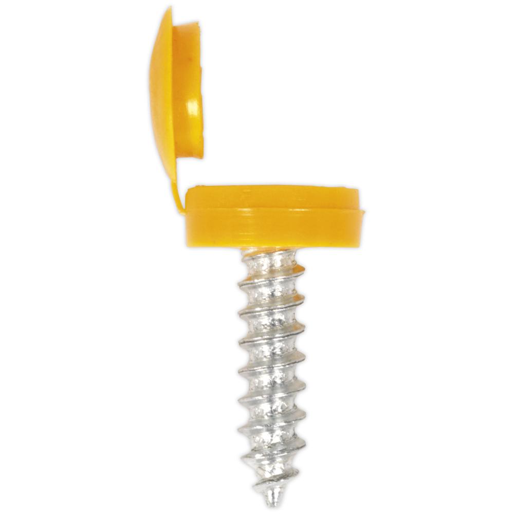Sealey Number Plate Screws and Yellow Flip Caps 4.2mm 19mm Pack of 50