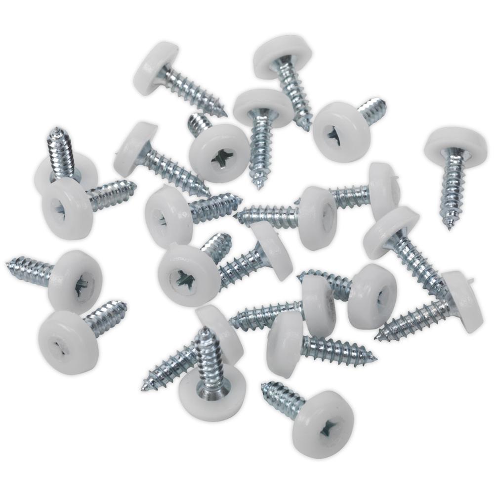 Sealey White Plastic Enclosed Head Number Plate Screws 4.8mm 18mm Pack of 50