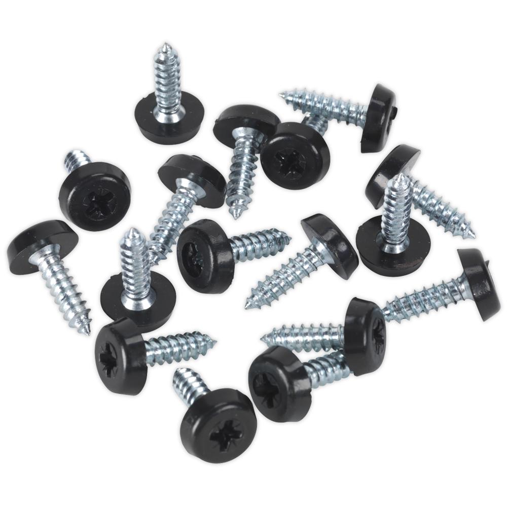 Sealey Black Plastic Enclosed Head Number Plate Screws 4.8mm 18mm Pack of 50