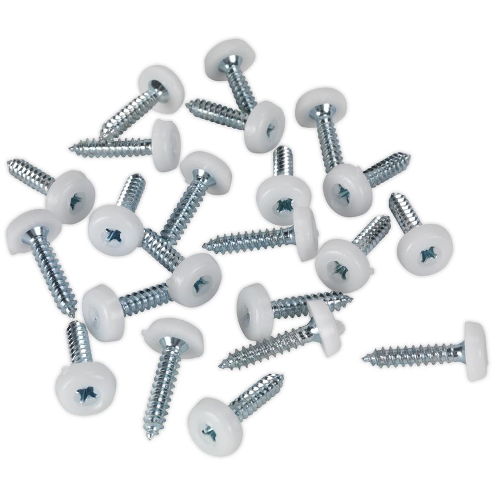 Sealey White Plastic Enclosed Head Number Plate Screws 4.8mm 24mm Pack of 50