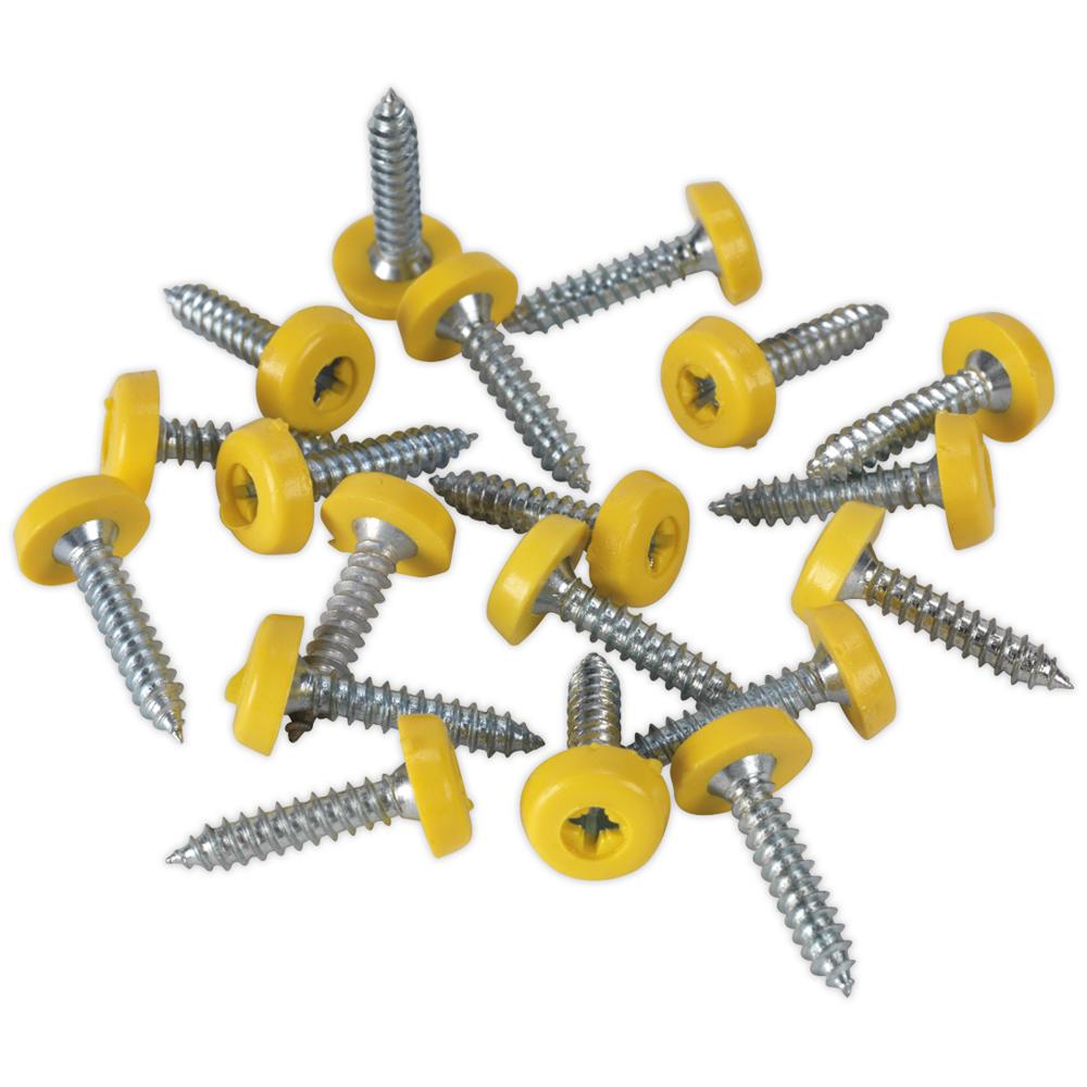 Sealey Yellow Plastic Enclosed Head Number Plate Screws 4.8mm 24mm Pack of 50