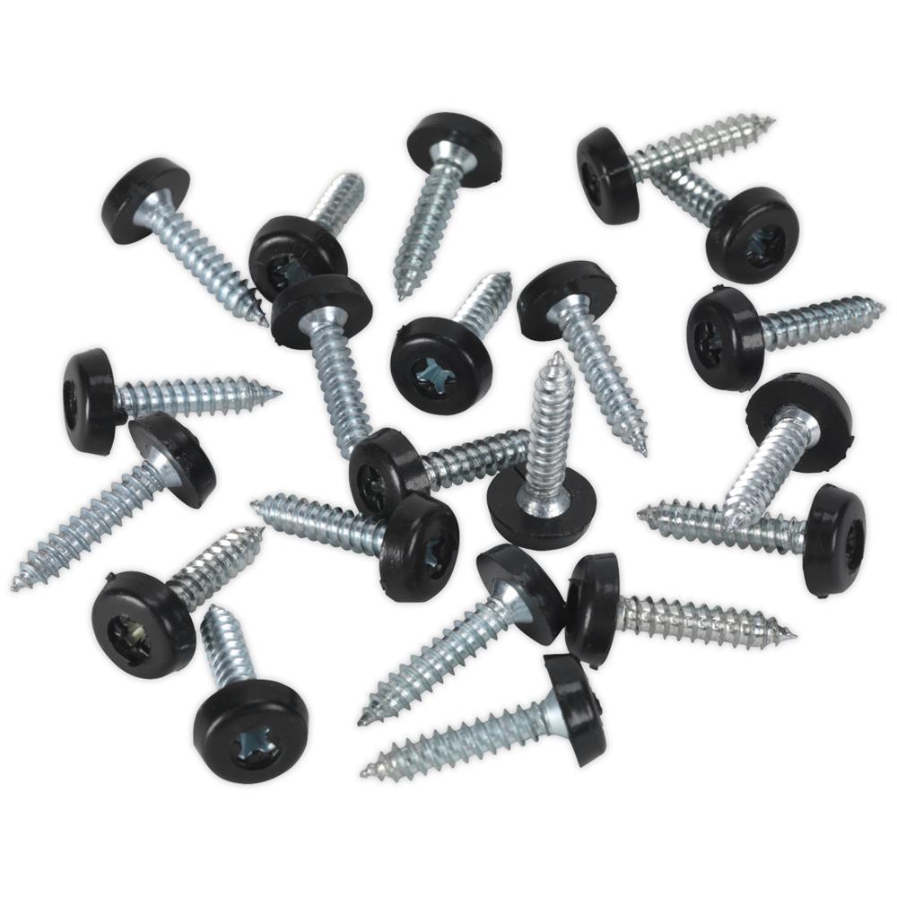 Sealey Black Plastic Enclosed Head Number Plate Screws 4.8mm 24mm Pack of 50