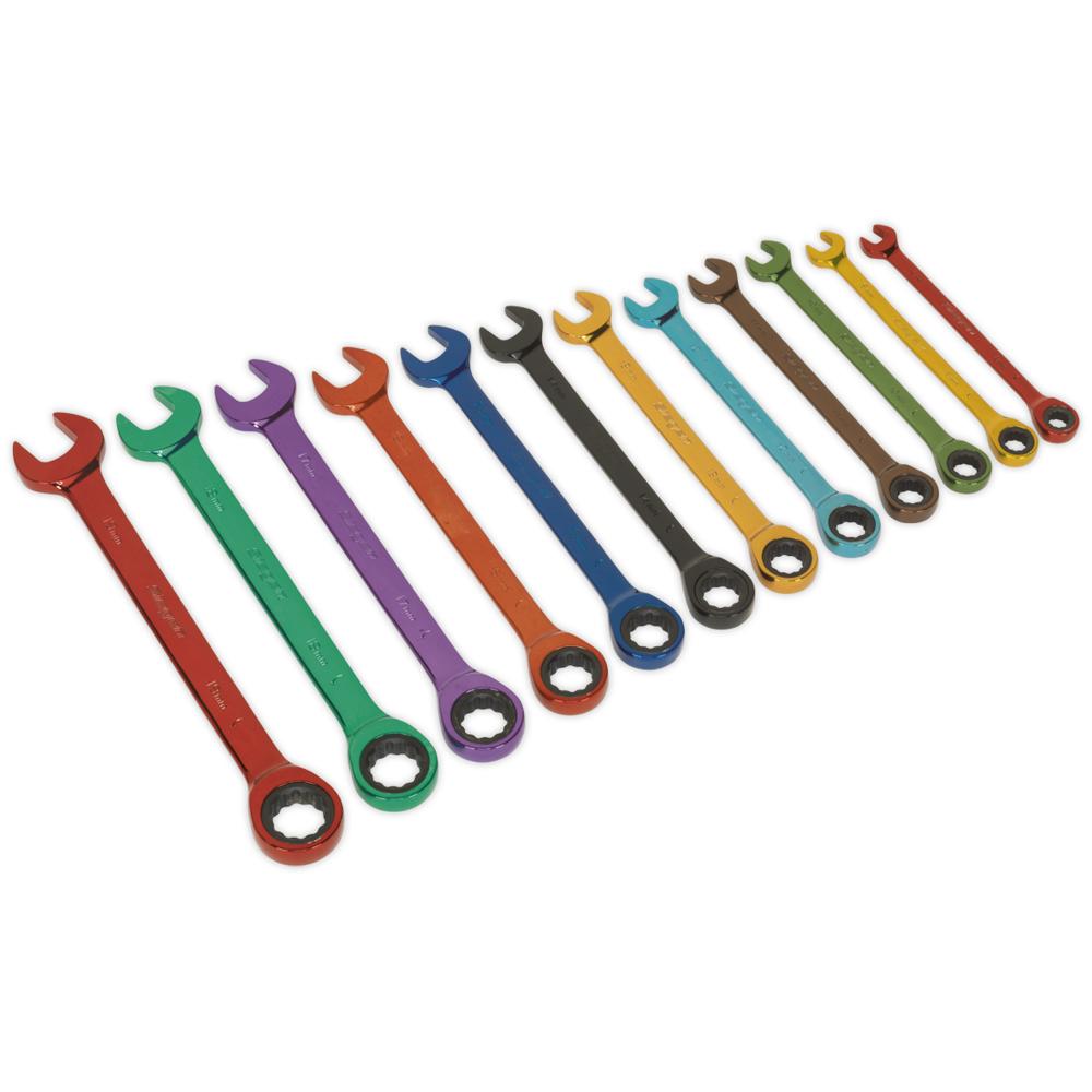 Siegen 12 Piece Colour Coded Ratchet Combination Spanner Set