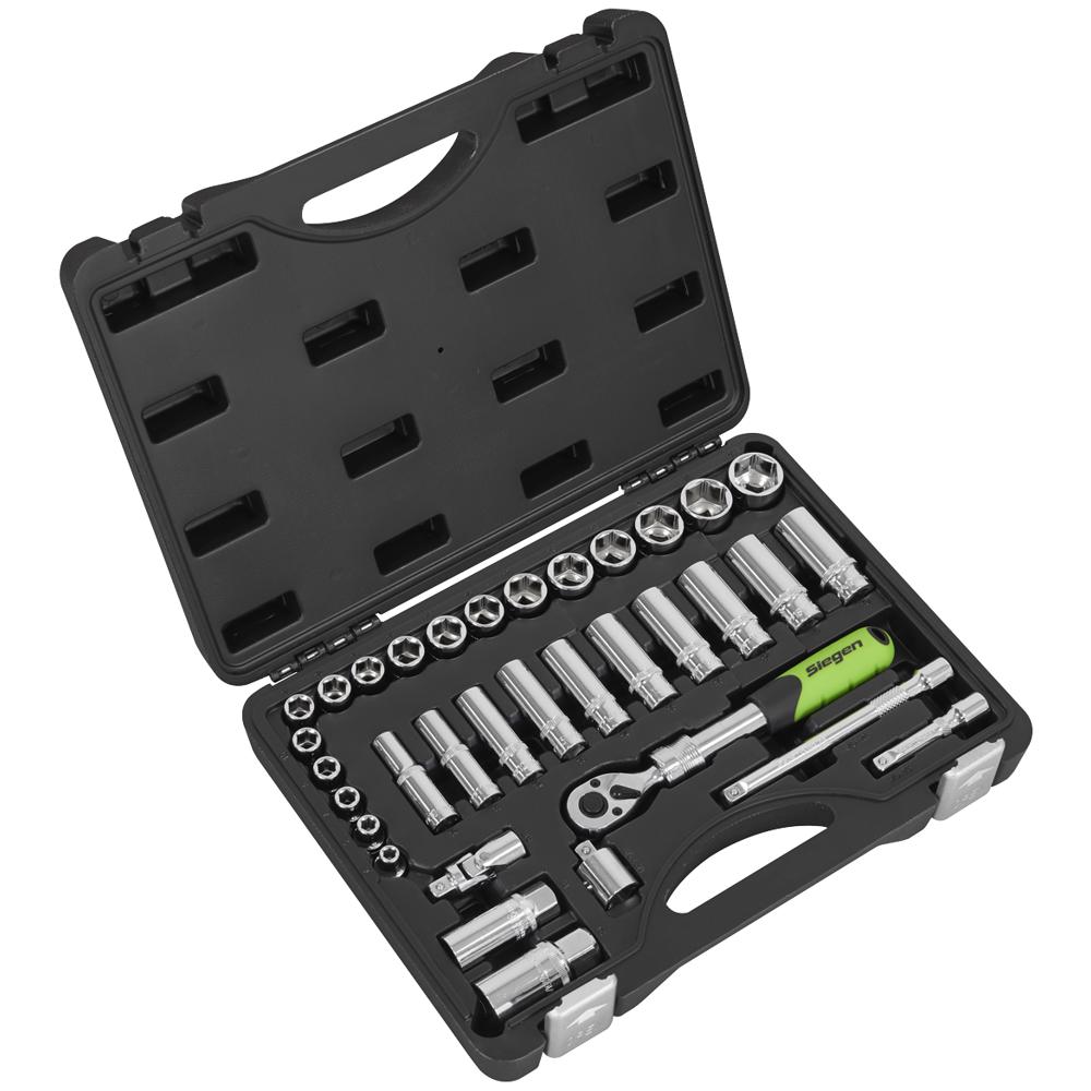 Siegen 34 Piece 3/8" Drive Socket Set with Extendable Ratchet 3/8