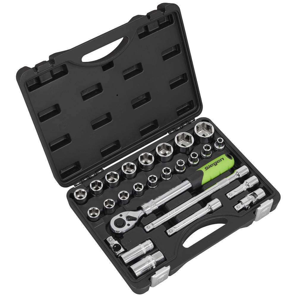 Siegen 26 Piece 1/2" Drive Socket Set with Extendable Ratchet 1/2