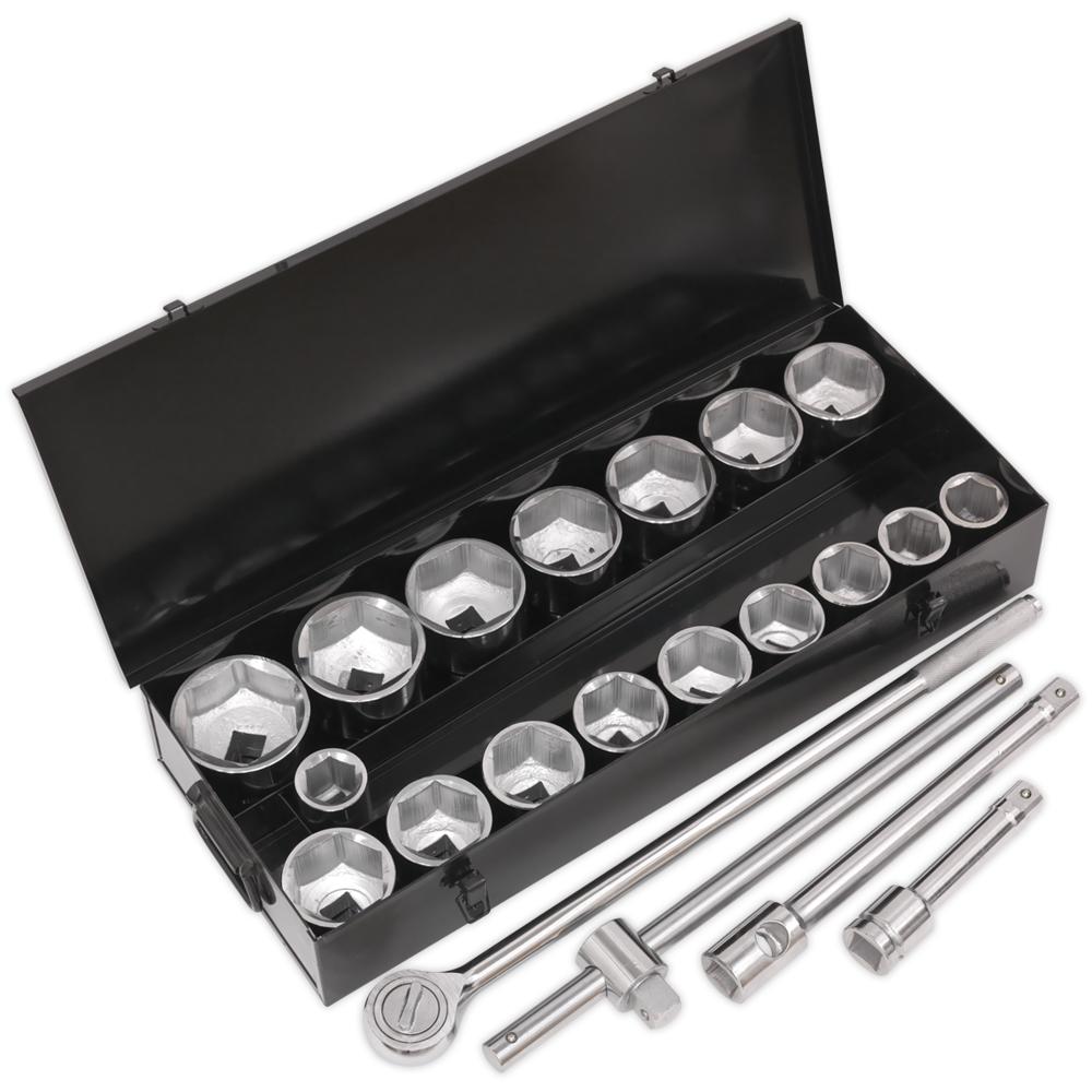 Siegen 21 Piece 1" Drive Hexagon WallDrive Socket Set Metric 1