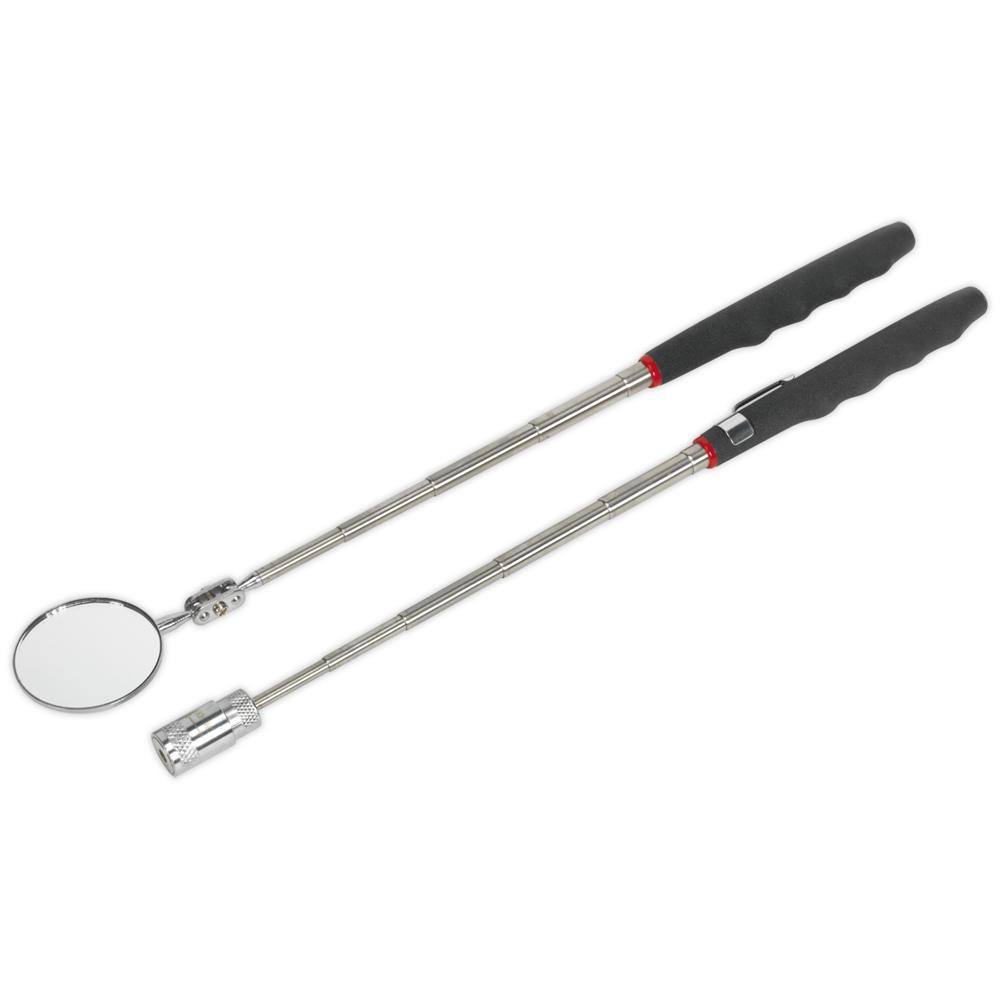 Siegen 2 Piece Telescopic Magnetic LED Pick Up Tool and Inspection Mirror Set