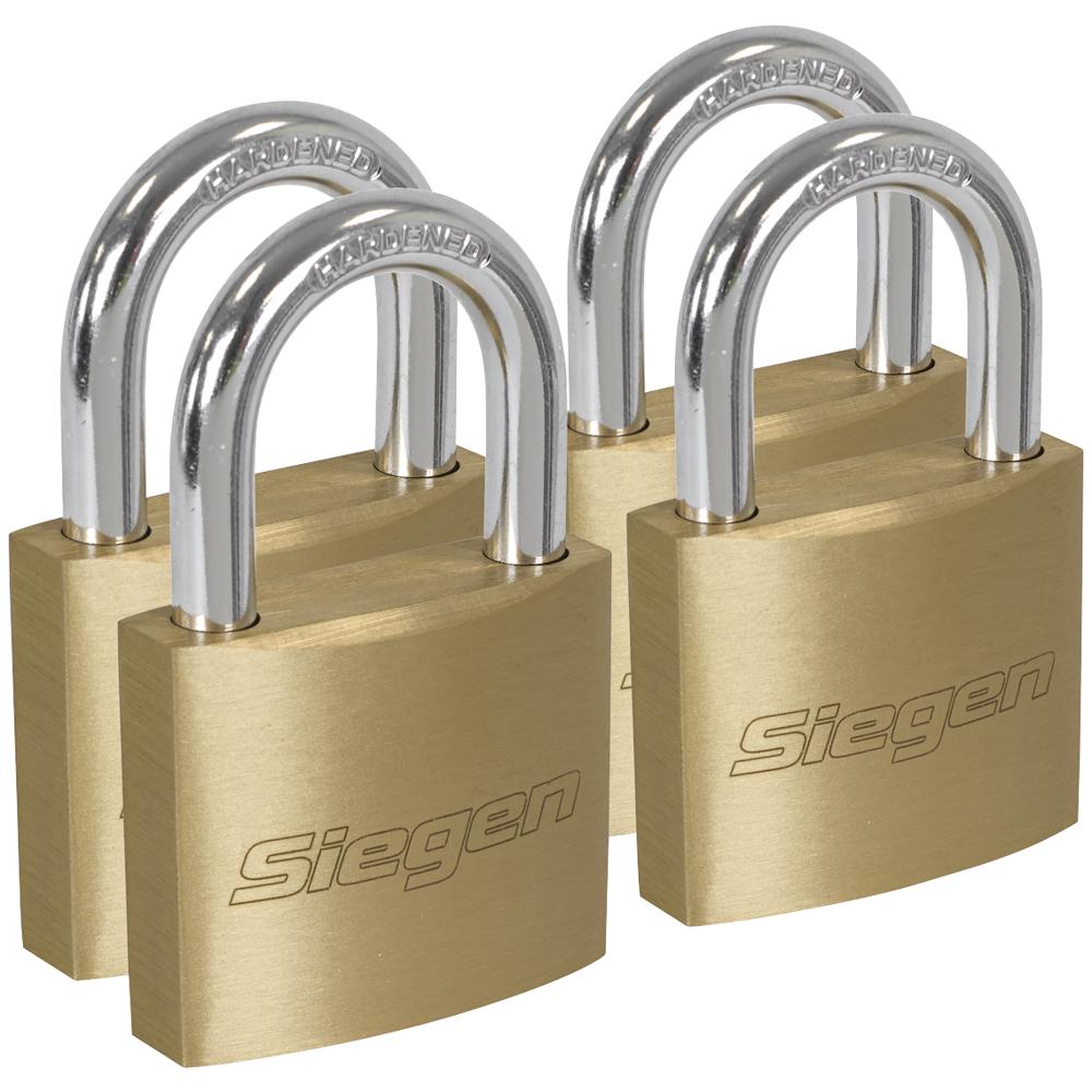 Siegen Brass Padlock Pack of 4 40mm Standard