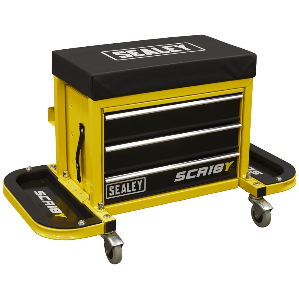 Mechanics Rolling Tool Box Seat Yellow