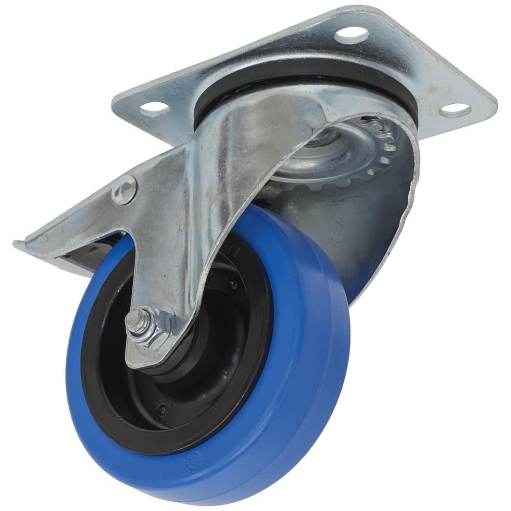 Swivel Plate Total Lock Castor Blue Elastic