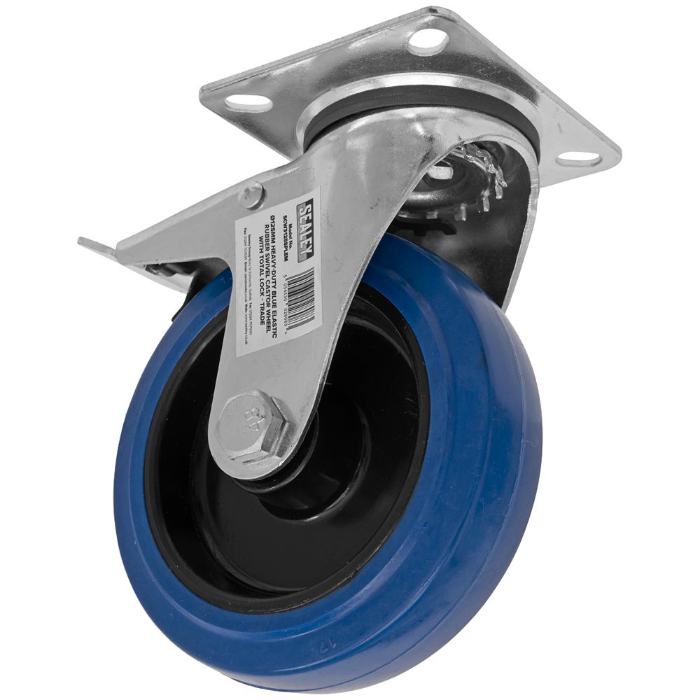 Heavy-Duty Blue Elastic Rubber Swivel Castor Wheel and Total Lock