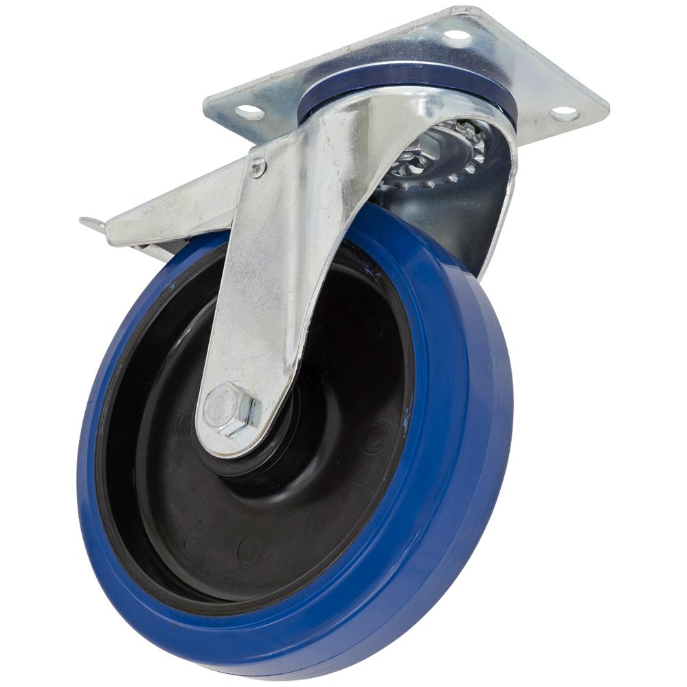 Heavy-Duty Blue Elastic Rubber Swivel Castor Wheel and Total Lock