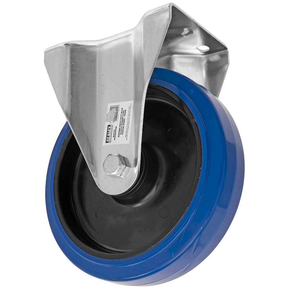 Heavy-Duty Blue Elastic Rubber Fixed Castor Wheel