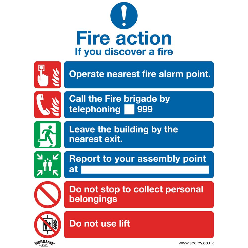 Self Adhesive Vinyl Fire Action With Lift Sign