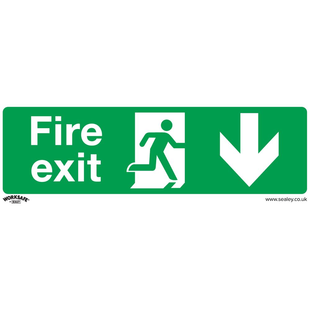 Self Adhesive Vinyl Fire Exit Arrow Down Sign Pack of 10