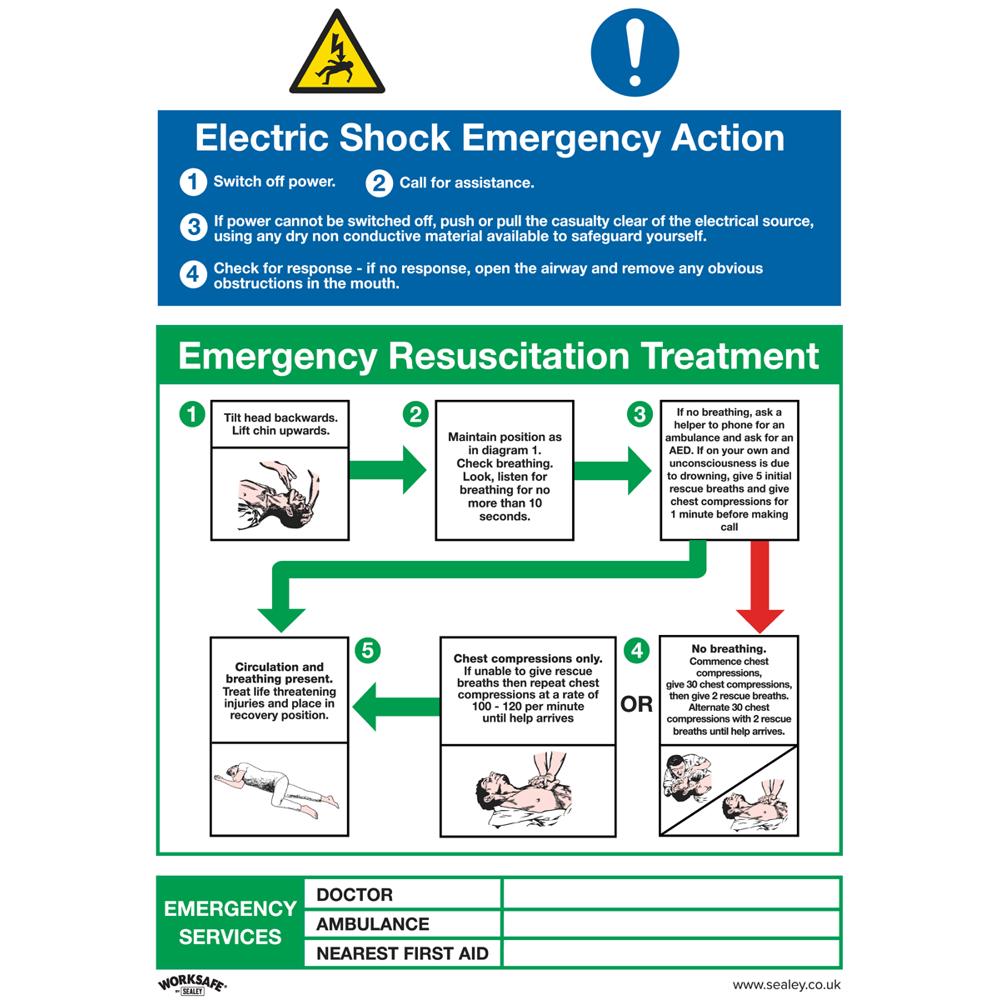 Rigid Plastic Electric Shock Emergency Action Sign