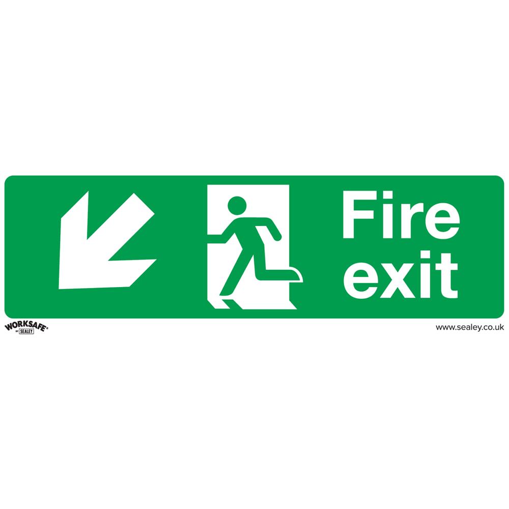 Rigid Plastic Fire Exit Arrow Down Left Sign Pack of 10