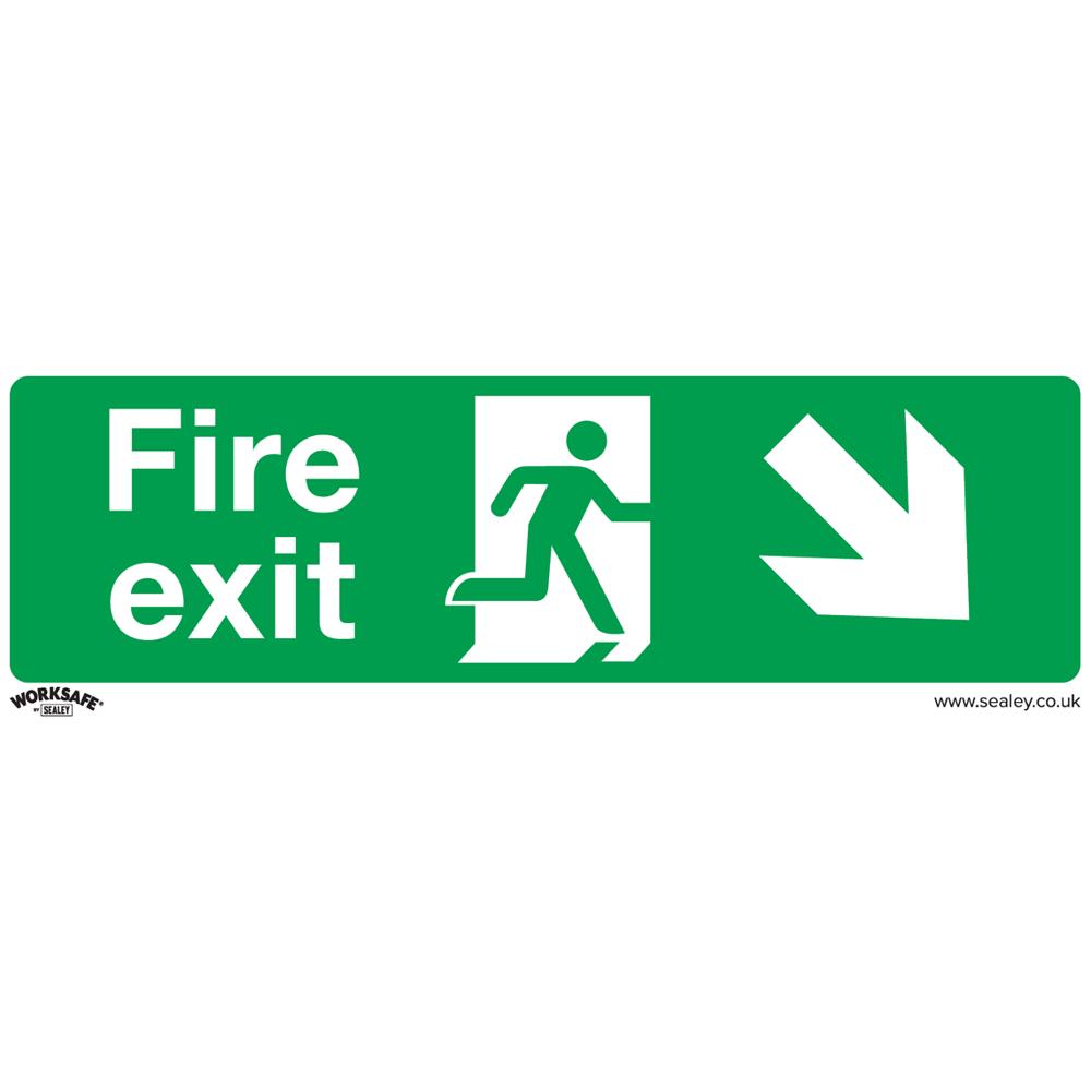 Rigid Plastic Fire Exit Arrow Down Right Sign Pack of 10