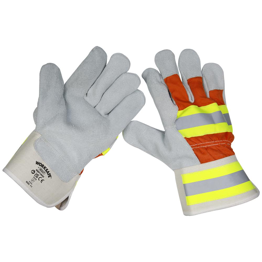 Sealey Reflective Hi Vis Rigger Gloves Grey / Orange One Size Pack of 1