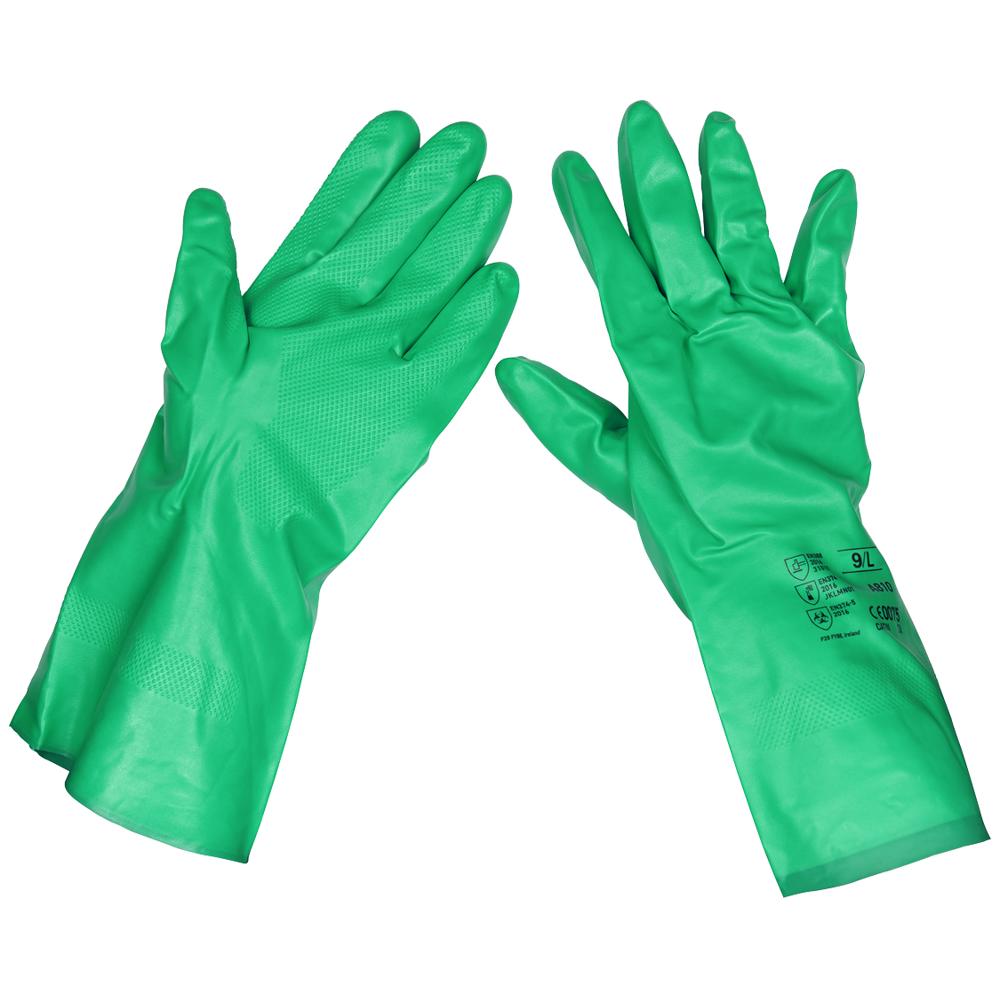 Sealey SSP34 Nitrile Gauntlets Gloves Green One Size