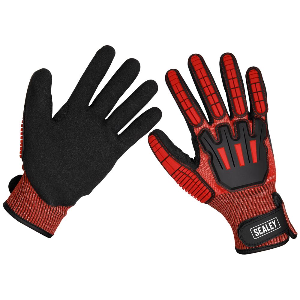 Sealey Cut and Impact Resistant Work Gloves Black / Red L Pack of 1