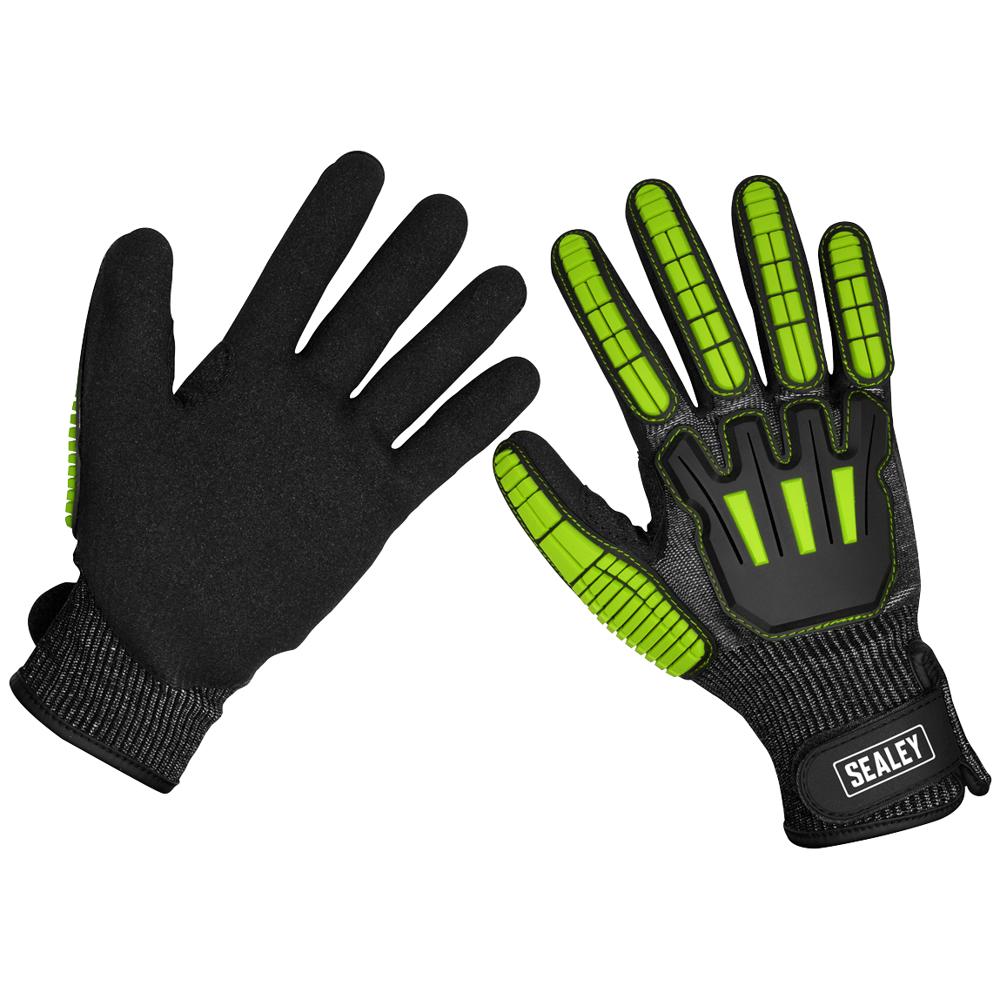 Sealey Cut and Impact Resistant Work Gloves Green / Black L Pack of 1