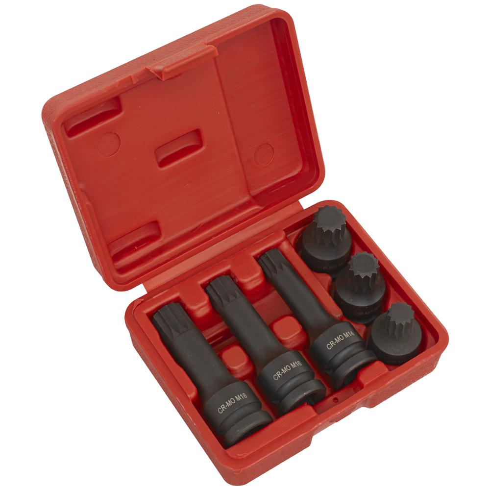Sealey 6 Piece 1/2" Drive Impact Spline Socket Set 1/2