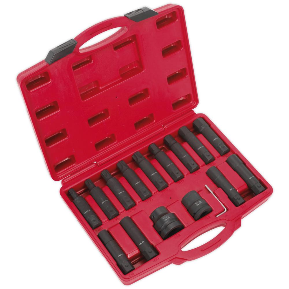 Sealey 16 Piece Combination Drive Impact Hexagon and Torx Socket / Socket Bit Set Combination