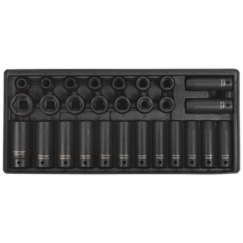 28 Piece 1/2" Drive Deep Impact Socket Set Metric in Module Tray