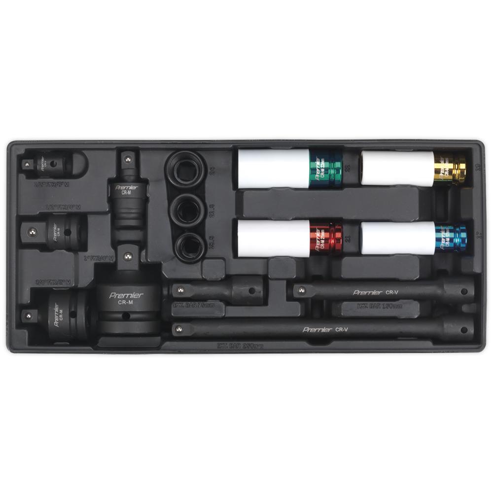 15 Piece 1/2" Drive Impact Socket and Adaptor Set in Module Tray