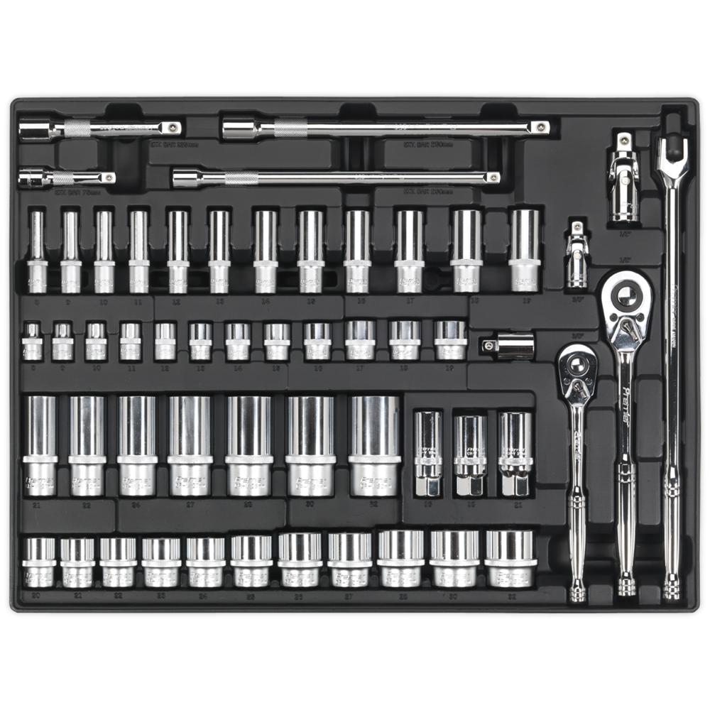 55 Piece Combination Drive Socket Set in Module Tray