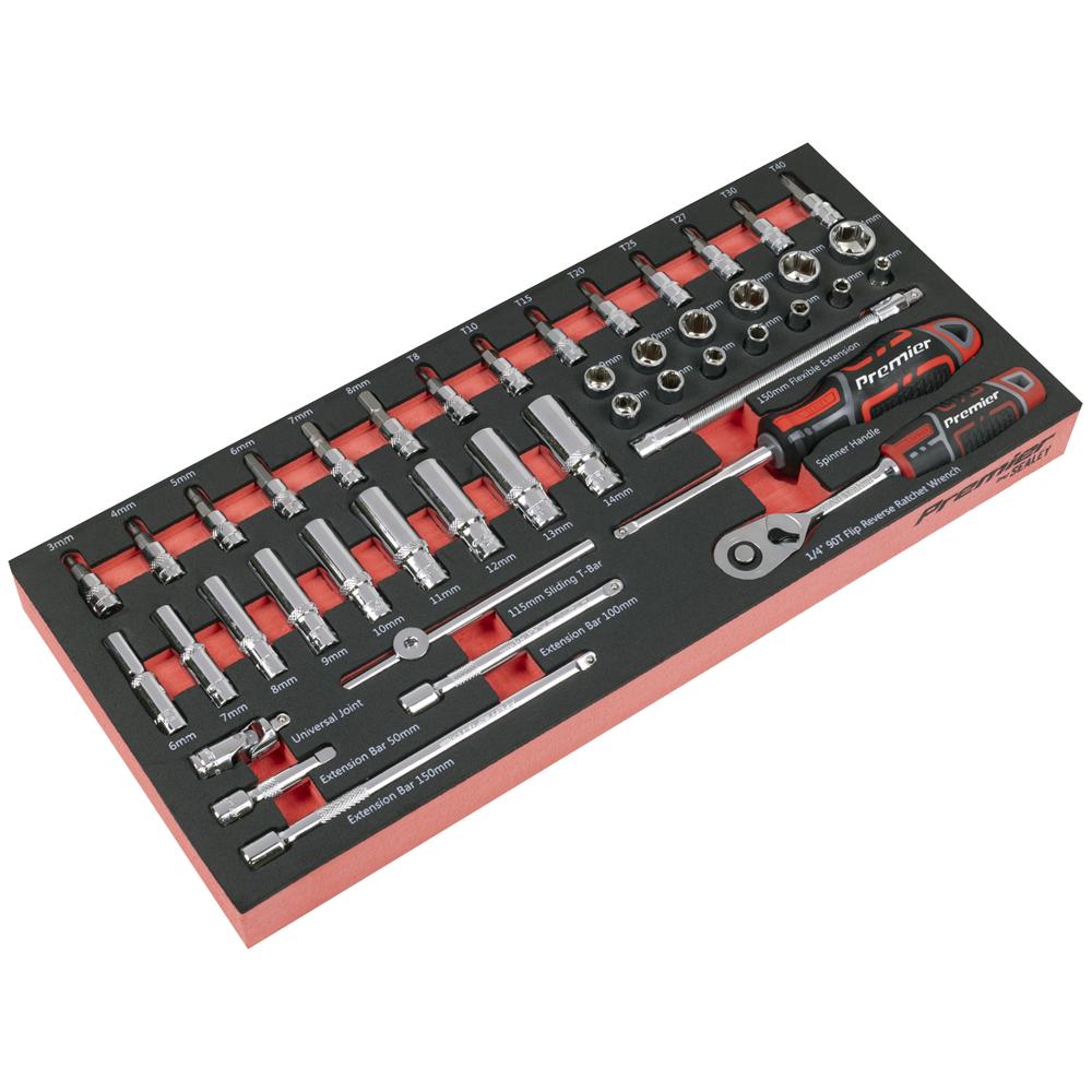 Sealey Premier 44 Piece 1/4" Drive Socket Set in Module Tray 1/4