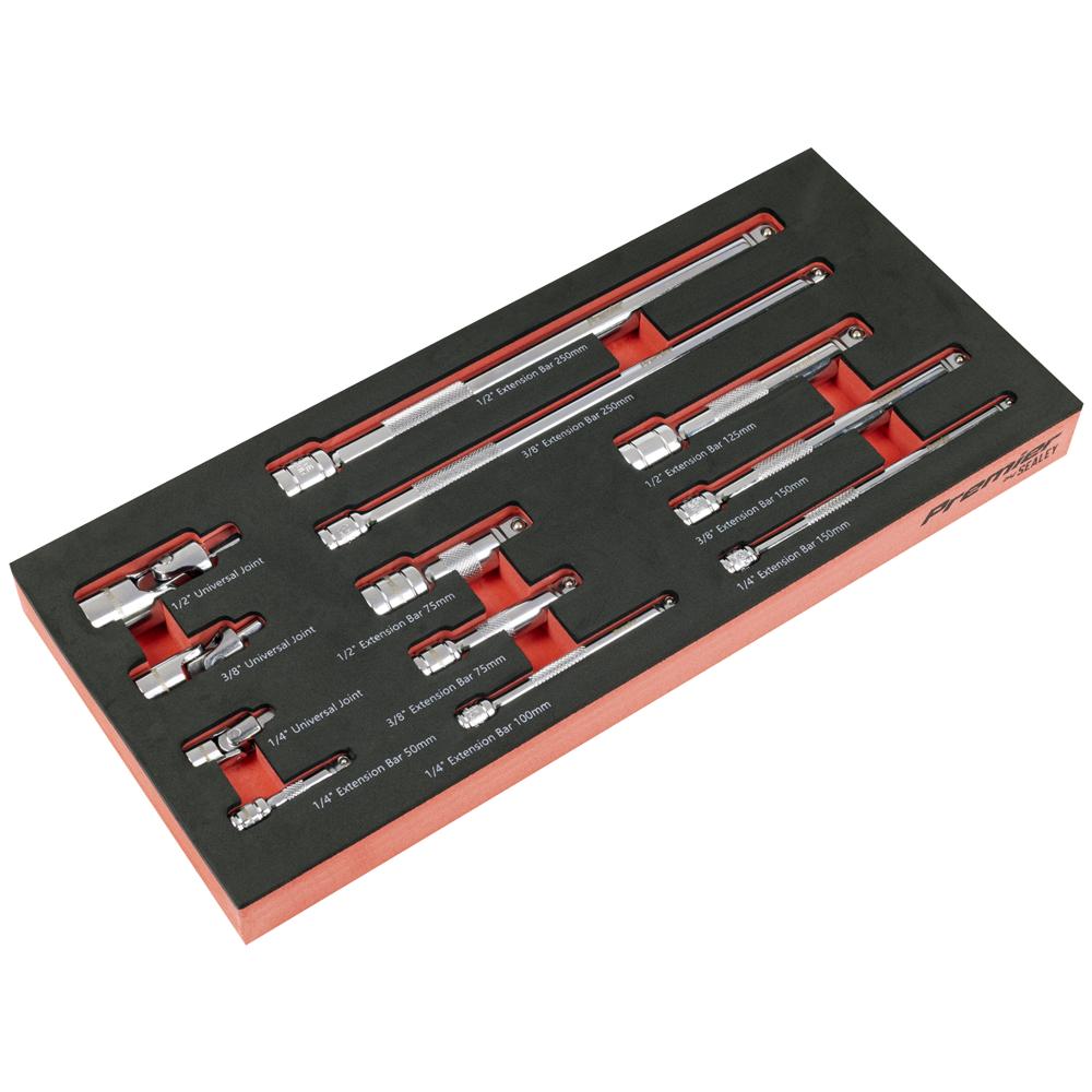 Sealey Premier 12 Piece Combination Drive Socket Extension Bar Set in Module Tray Combination