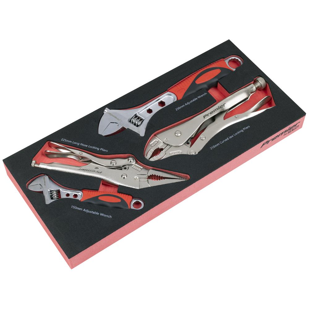 Premier 4 Piece Locking Pliers and Adjustable Spanner Set in Module Tray
