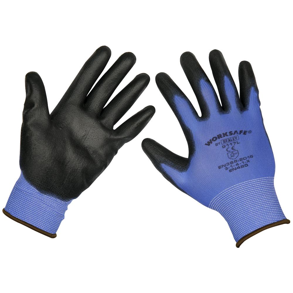 Sealey Lightweight Precision Grip Gloves Blue / Black L Pack of 6