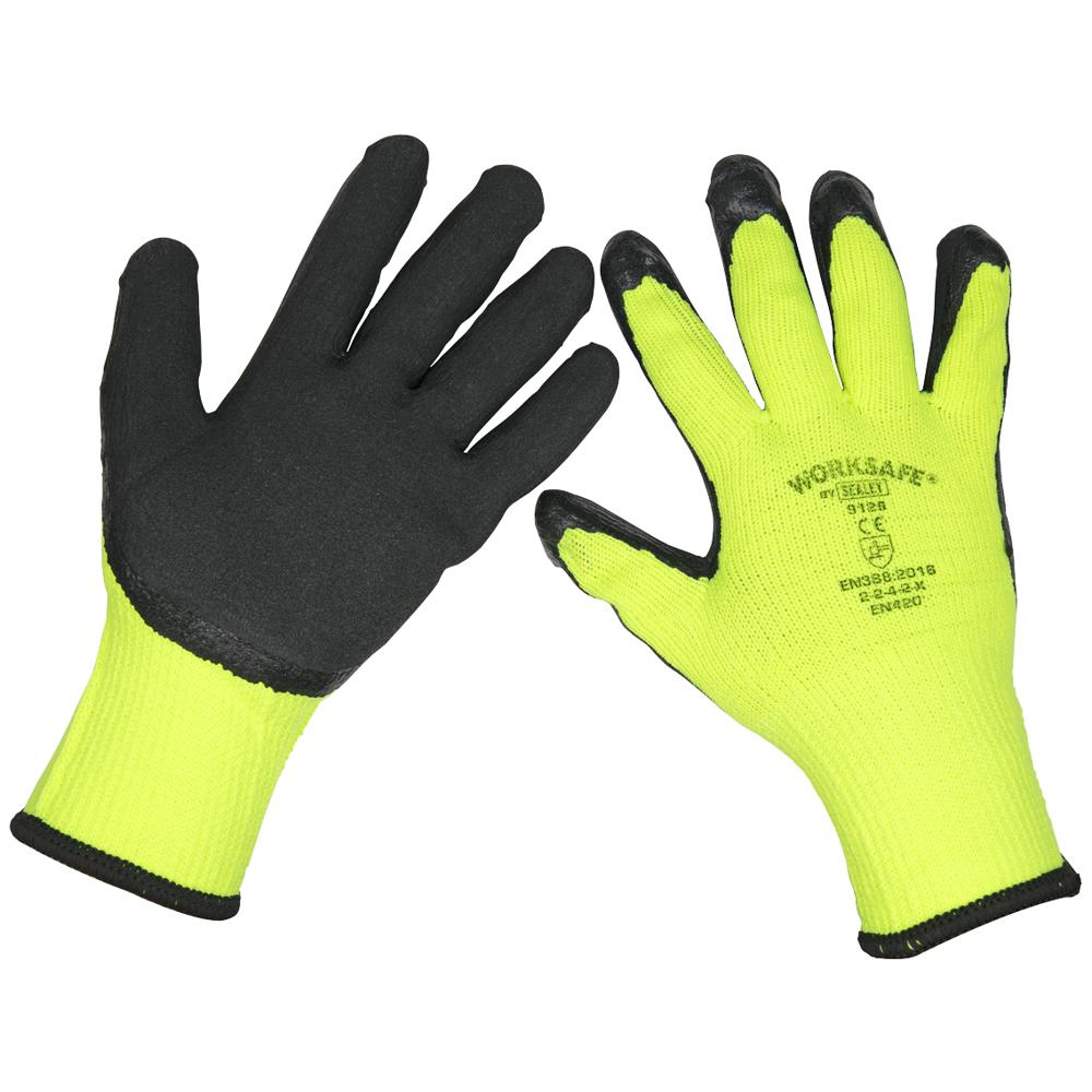 Sealey Thermal Super Grip Gloves Black / Yellow L Pack of 6