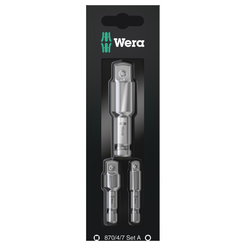 Wera 3 Piece 1/4 Hex Shank Socket Adaptor Set