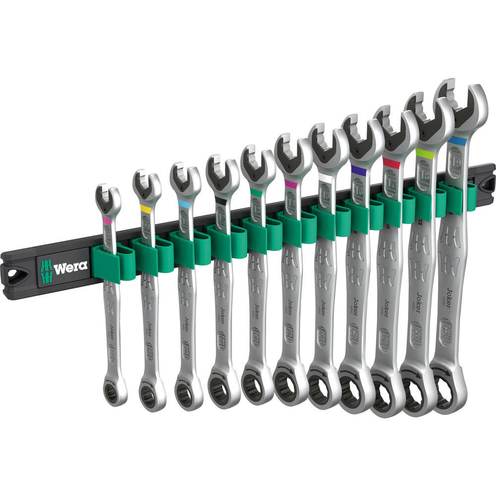 Wera 6000 Joker 11 Piece Ratchet Combination Spanner Set on Magnetic Rail