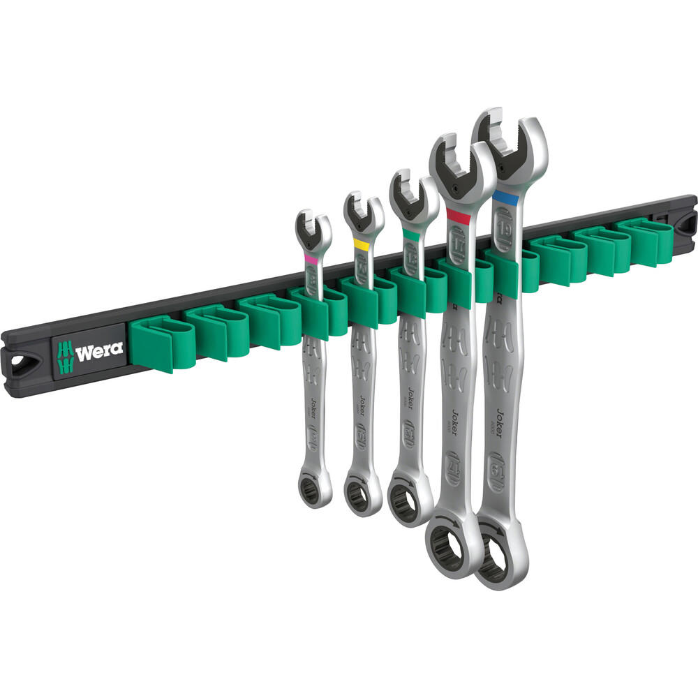 Wera 6000 Joker 2 5 Piece Ratchet Combination Spanner Set on Magnetic Rail