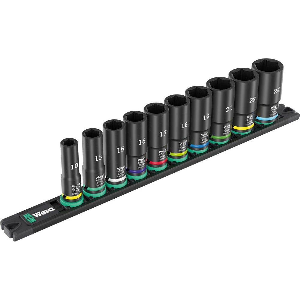 Wera 9660 Impaktor 10 Piece Magnetic Rail 3/8" Drive Deep Hex Impact Socket Set 3/8