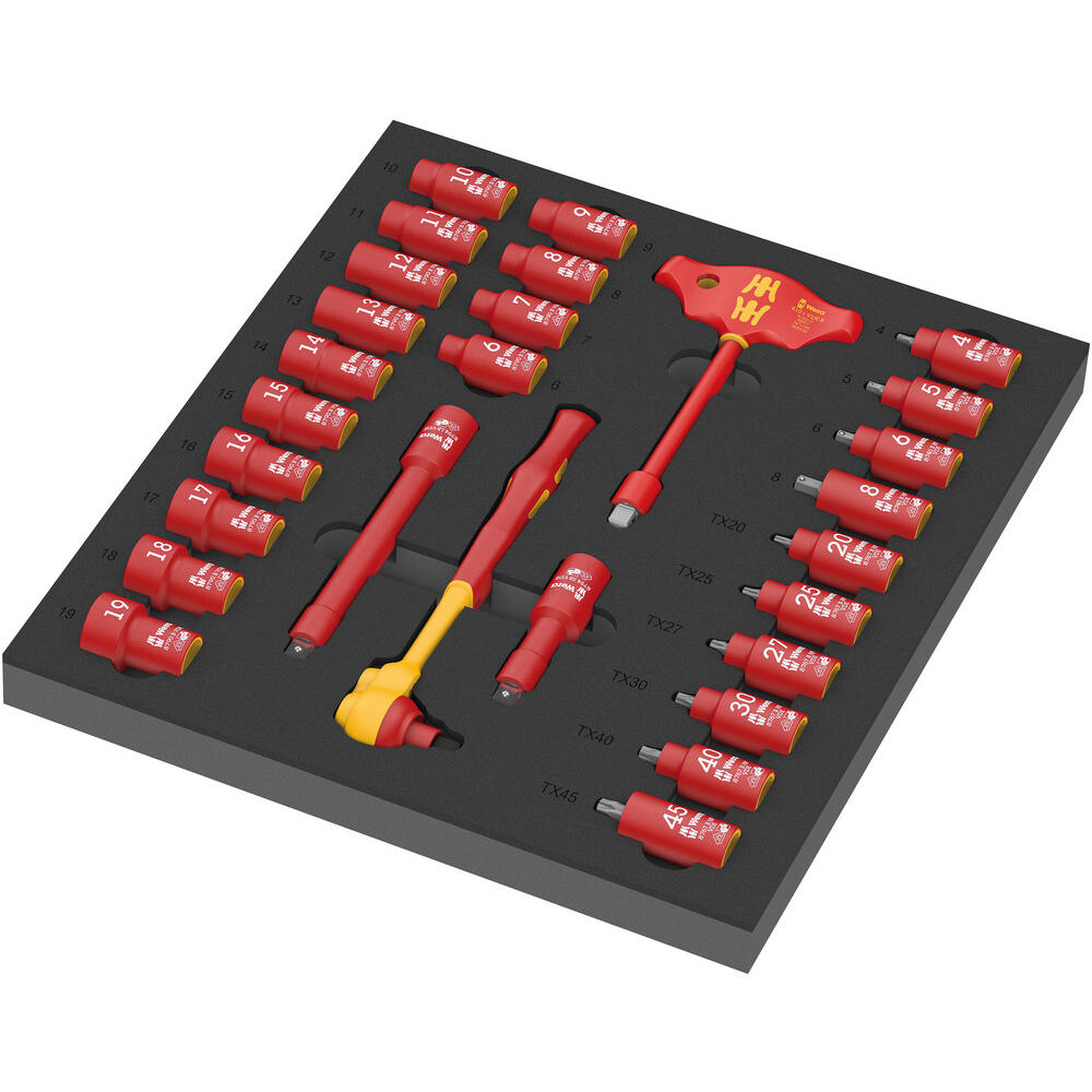 Image of Wera 28 Piece 3/8" Drive Zyklop VDE Insulated Socket Set in Foam Module 3/8"