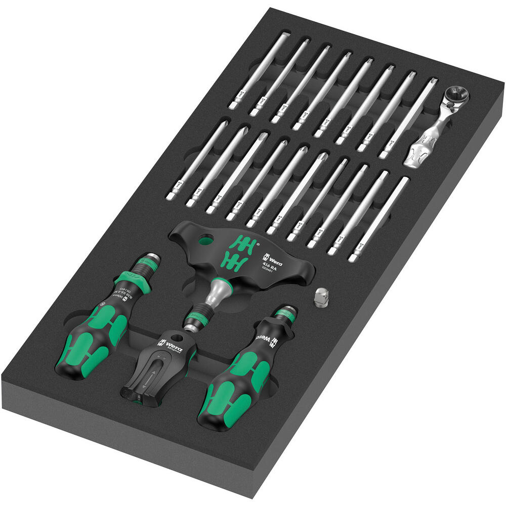 Image of Wera 24 Piece Kraftform Kompakt Ratchet Screwdriver Set in Foam Module