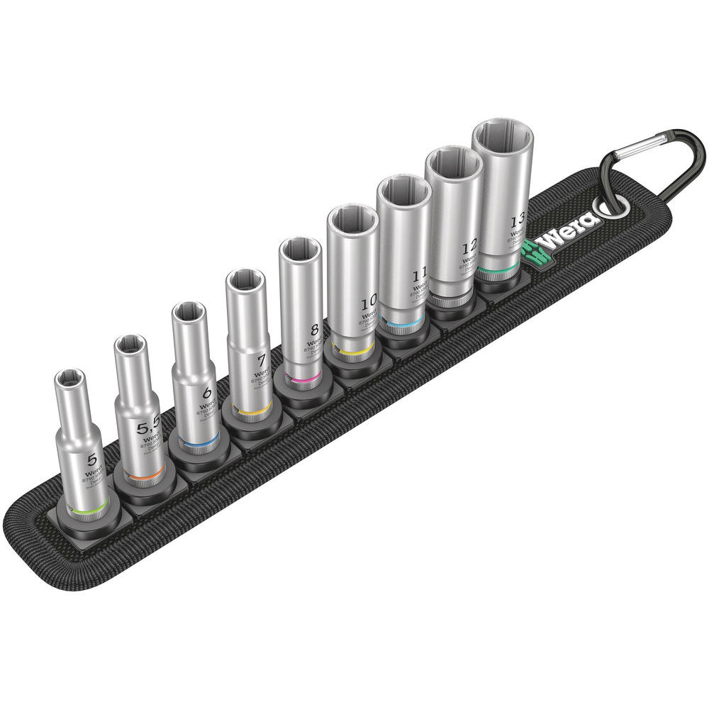Wera 9 Piece 1/4" Drive Deep Hexagon Socket Set on Belt 1/4