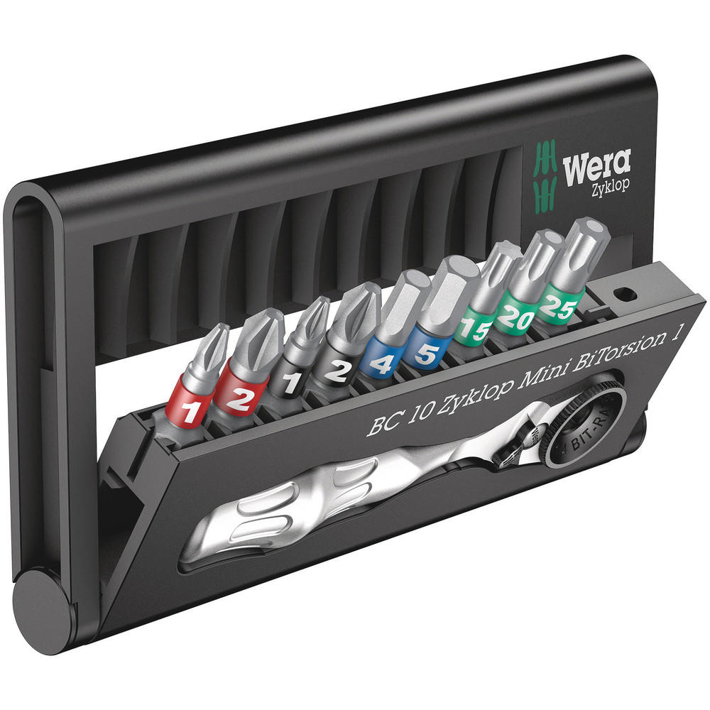 Bit-check 10 Zyklop Mini Bitorsion 1 05057418001 Kit Inserti 10 Parti Croce Phillips, Croce Pozidriv, Torx Interno - Wera