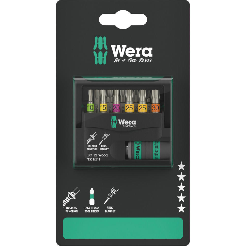 Image of Wera 12 Piece Woodworking Screwdriver Bit Set