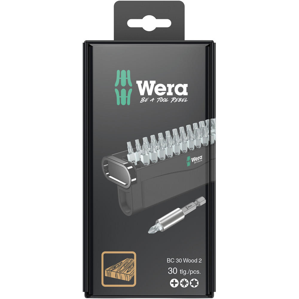 Wera 30 Piece Phillips, Pozi & Torx Screwdriver Bit Set For Wood