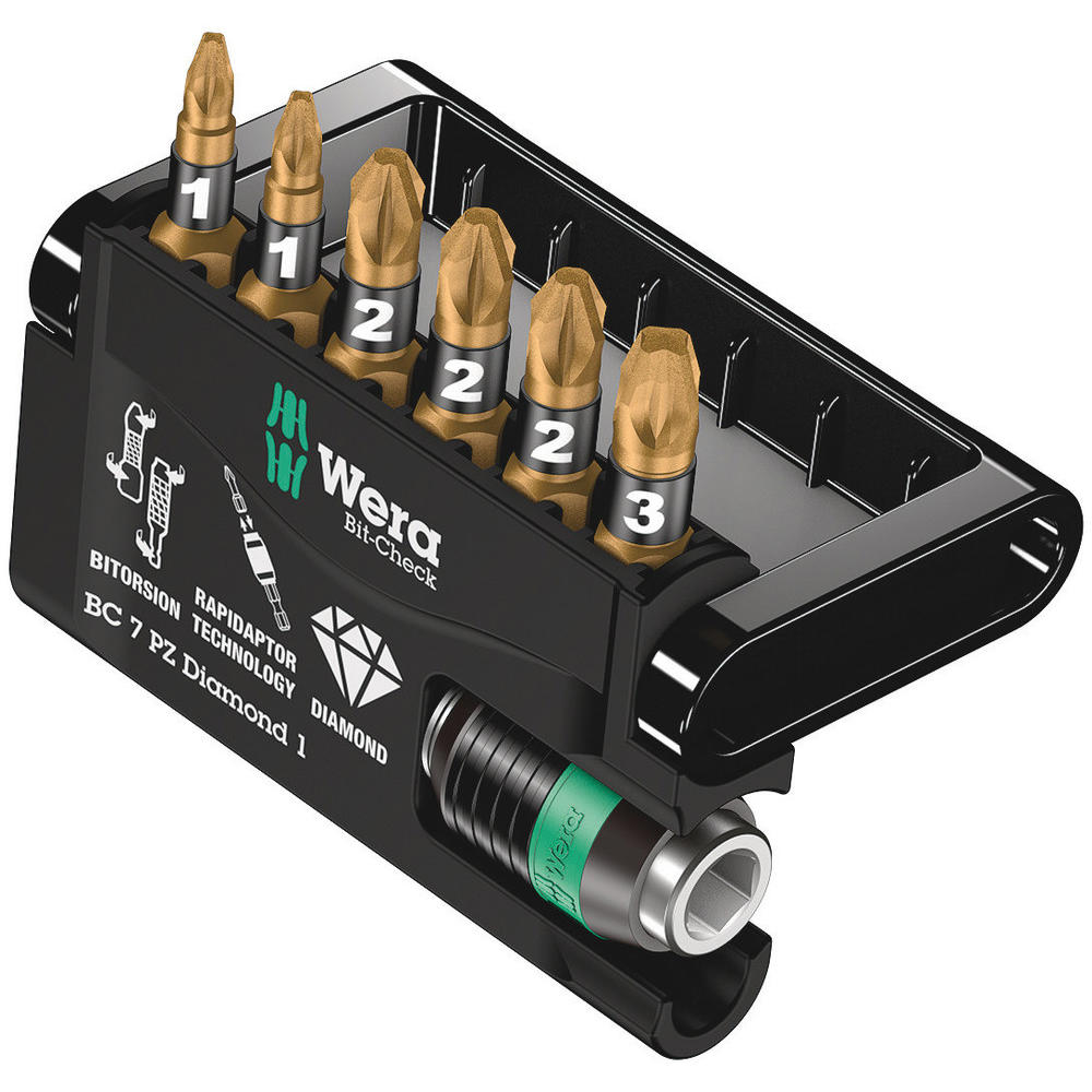 Wera 7 Piece Bit-check Diamond Bitorsion Screwdriver Bit And Holder Set