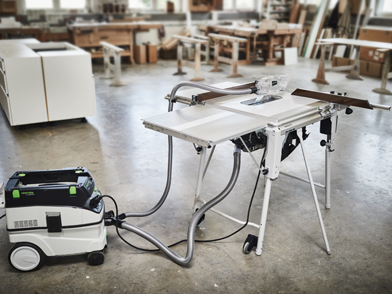 The TKS 80 Hooked Up to one of Festool's Dust Extractors